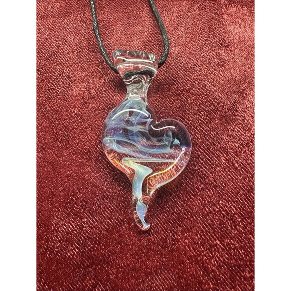 COLORFUL SWIRL BLOWN ART GLASS HEART PENDANT NECKLACE - Picture 2 of 4